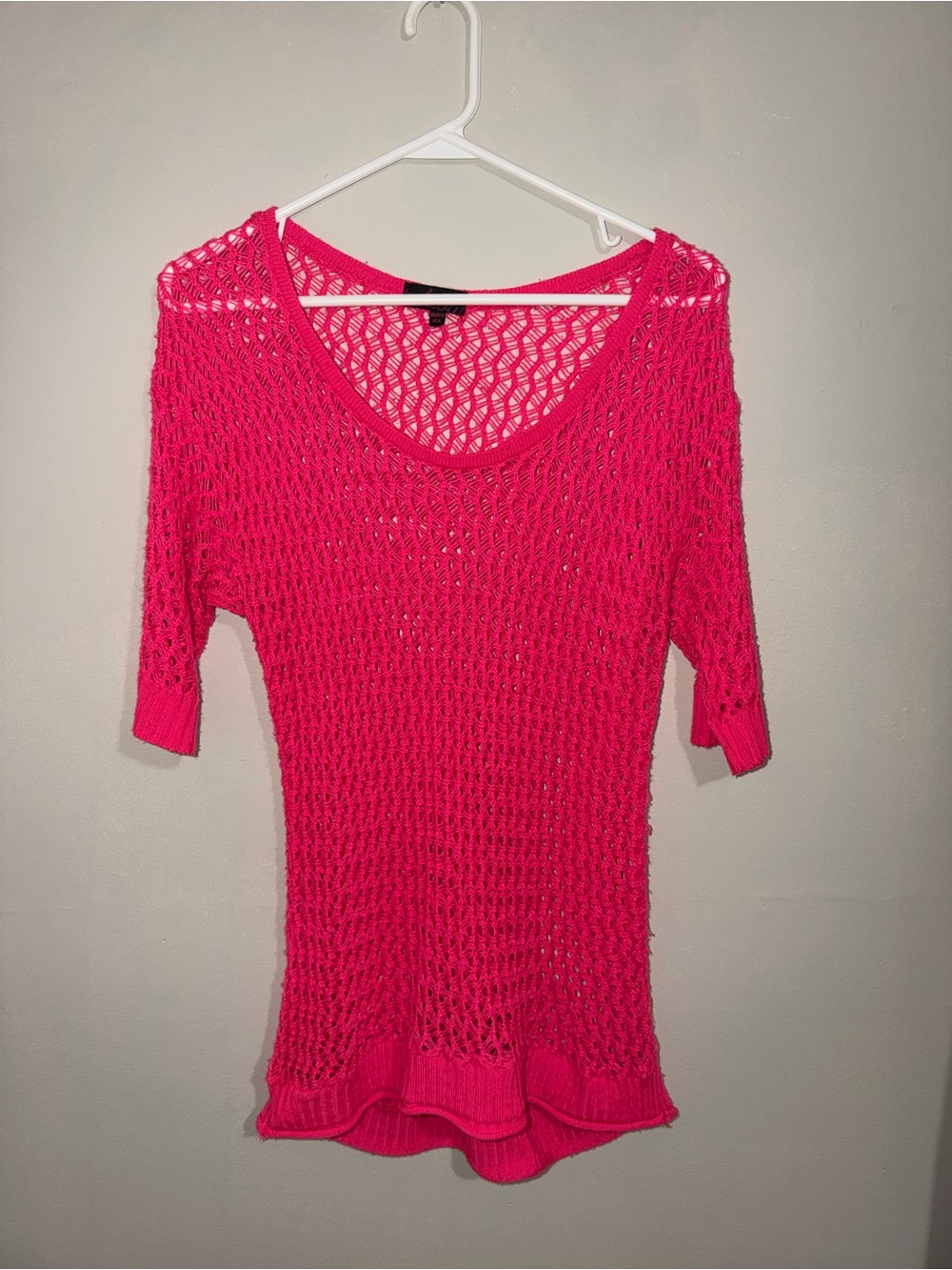 Takeout Hot Pink Open Knit Crochet Mesh Sweater Top